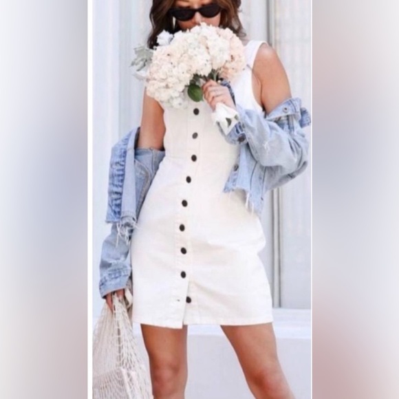 Urban Outfitters Button Down Denim Mini Dress White | US 10 - Picture 3 of 7
